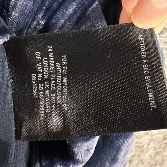 Anthropologie Flareat Shirt Dress Crushed Velvet Blue Short Sleeve Front Pockets - Picture 10 of 10